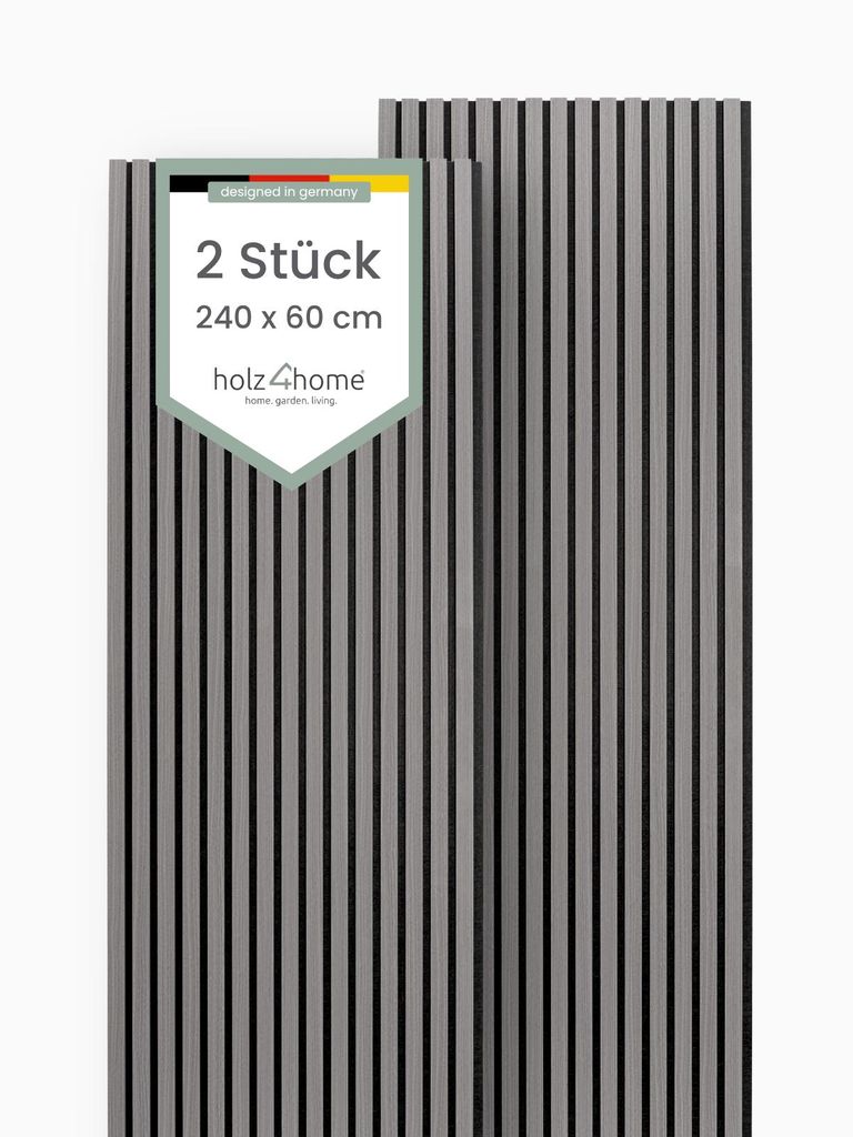 holz4home® Akustikpaneele 240x60cm Dunkelgrau 2er Set I Produktbild 