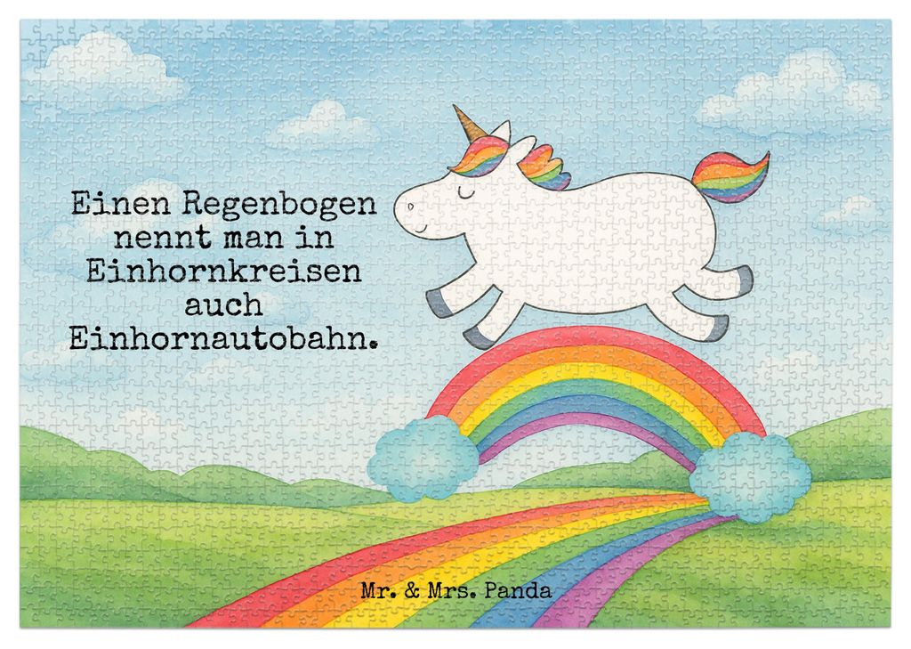 Mr. & Mrs. Panda Puzzle Einhorn Regenbogen Design 1500 Teile - Weiß - Geschenk, Glitzer, Unicorn, 1000, Einhornpower, Puzzlespiel, 500, 2000, Erwa...