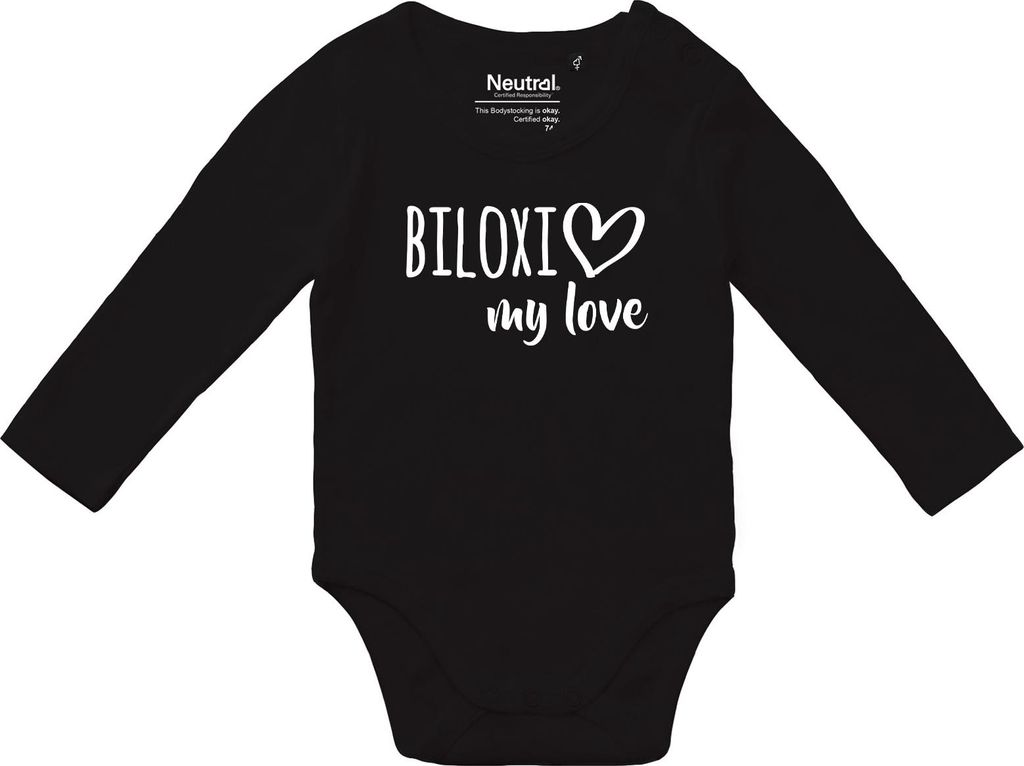 Huuraa Baby Body Biloxi my love 74 Black Baumwolle Fairtrade Langarmbody Geschenkidee