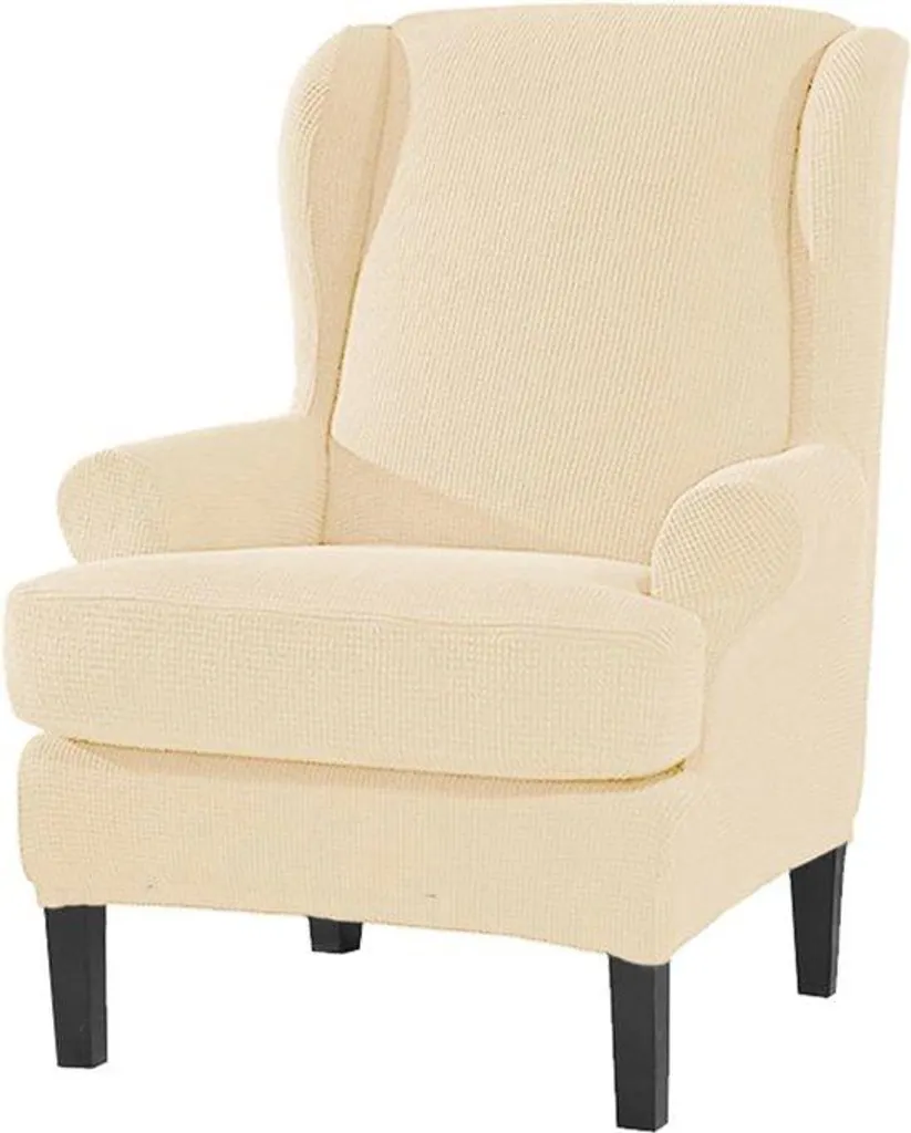 Housse anti-tache pour fauteuil à ailes beige extensible hydrofuge