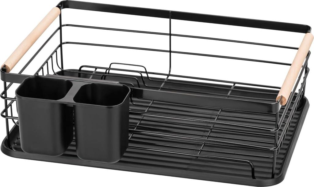Kompaktes Abtropfgestell mit Ablage und Besteckhalter - 43 x 30,5 x 14 cm - schwarz - für Küche und Spüle abtropfgestell mit herausnehmbarer Auf...