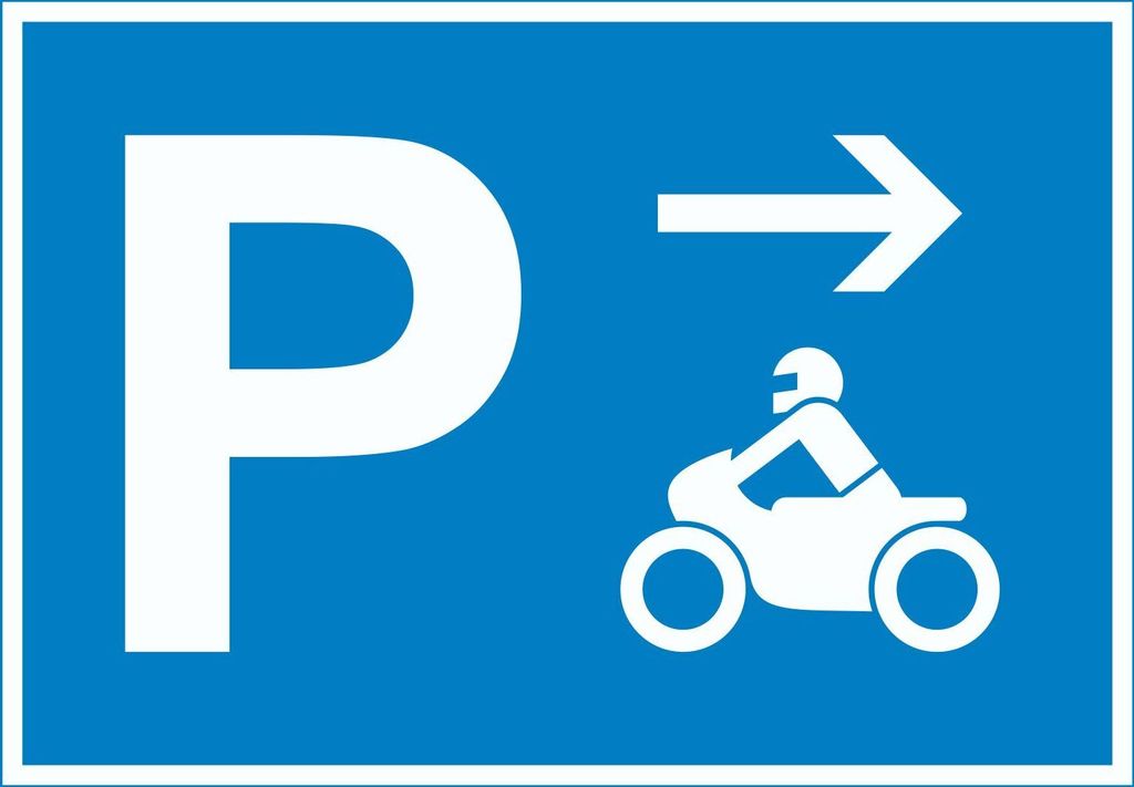Motorrad Bike Parkplatz Schild mit Richtungspfeil rechts waagerecht A1 Rückseite selbstklebend