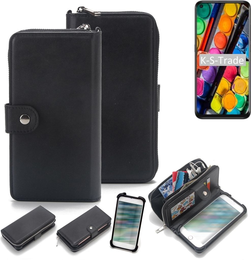 K-S-Trade 2in1 Handyhülle Schutzhülle kompatibel mit TCL PLEX & Portemonnee Cover Handy Hülle Case Etui Geldbörse Wallet Bookstyle Hülle schwarz