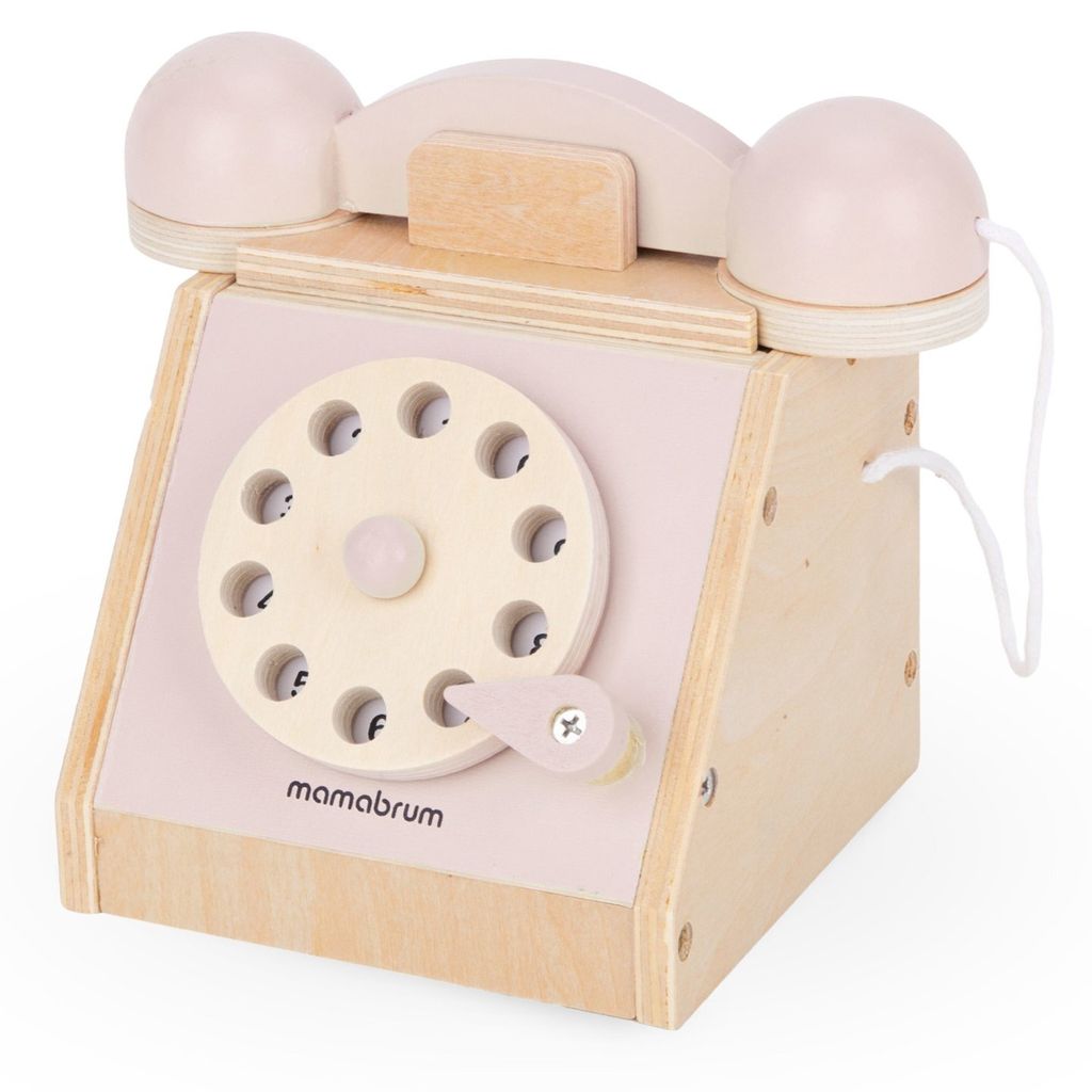 Dřevěný retro telefon - pastelově růžový Obrázek produktu 
