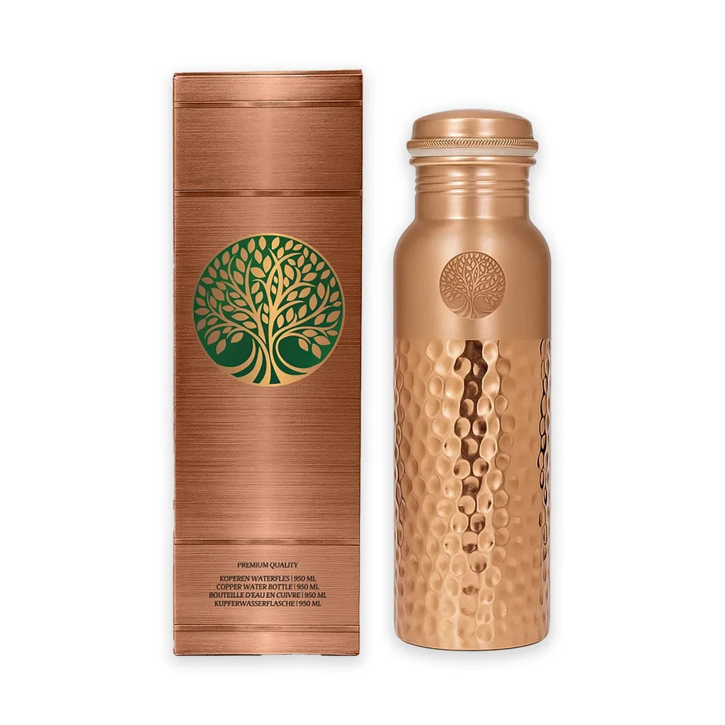 Bouteille d'eau en cuivre pour yoga 950ml équilibre ayurvédique purifiée