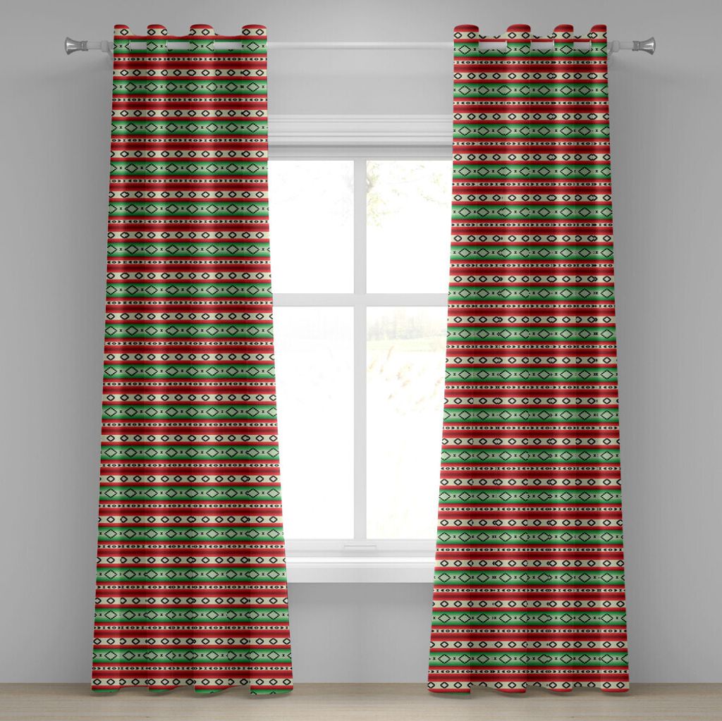 ABAKUHAUS Fiesta Ösenvorhang, Mexikanische Decke geometrische Muster Streifen und Rhomben ethnische Anordnung, Dekorative 2-Panel-Fenstervorhänge...