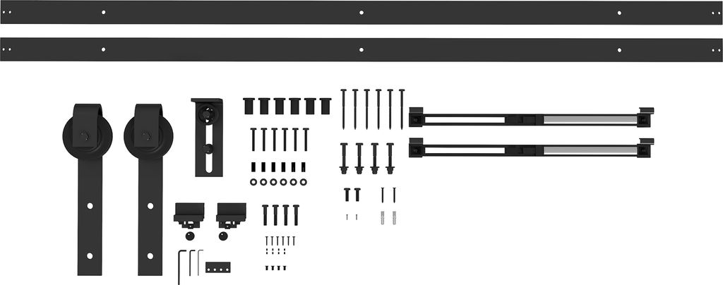 HOMCOM Schiebetüren-Beschlagsatz 244 cm Komplett-Set mit Pufferfunktion, Schienen, Rollen, Anti-Sprung-Vorrichtungen, Türstopper, Bodenführung