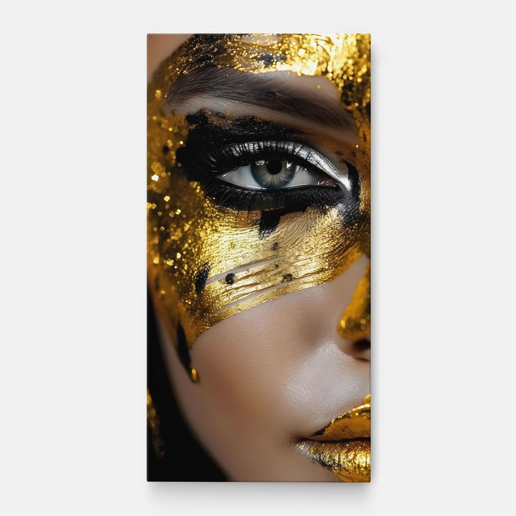 ARTHUB Leinwandbild 60x120 cm, Black Gold Eyeliner | Wohnzimmerdekoration, Hängende Bilder, Wanddekoration, Heimdekoration, Frauen, Schwarz und ...