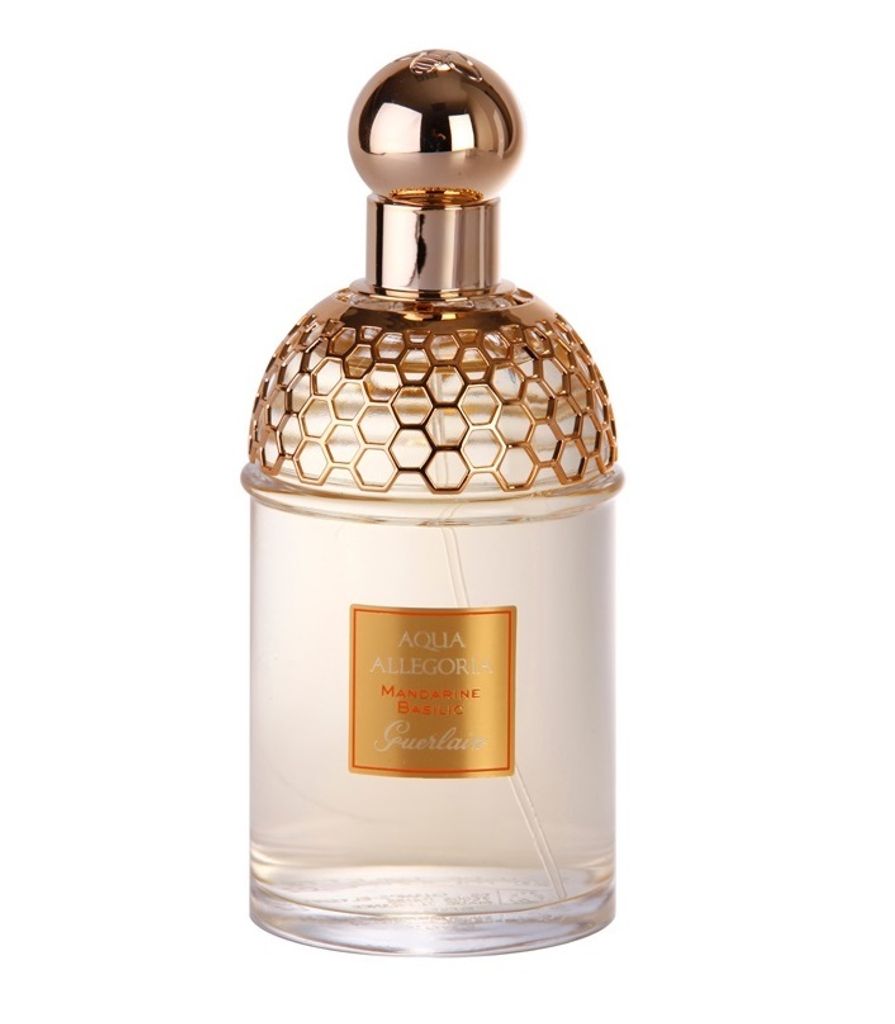 A clear, professional studio shot of a Guerlain Aqua Allegoria Mandarine Basilic perfume bottle against a plain white background.