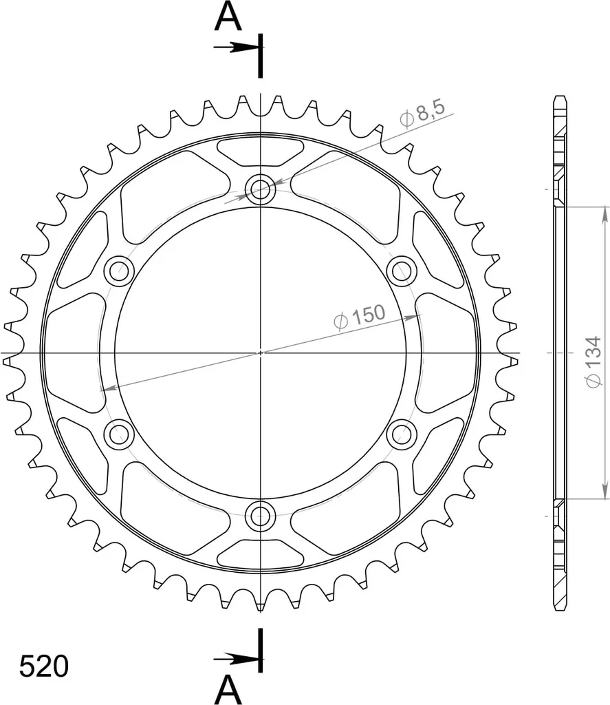 Couronne Moto 45 dents Supersprox Stealth 520 Or pour Kit Chaîne