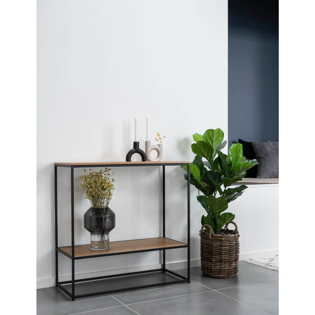 Console Vita noir et imitation chêne - Table d'appoint moderne 100cm