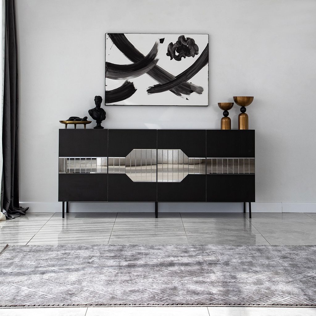 Skye Decor, Milan - Black, Fume, Konsole, 100 % MELAMINBESCHICHTETE SPANPLATTEN, Schwarz, 180 x 40 x 80 cm