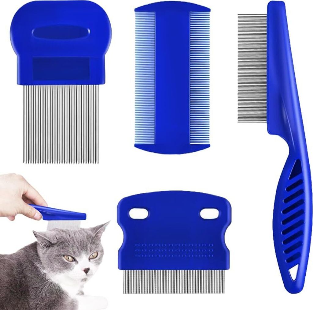 4 Stück Katze Hund Flohkamm, Läusekamm, Flohkamm zum Entfernen Flöhe, Metall Zähne Läusekamm, Floh Tränenfleckentferner Kamm, Haustier Kamm E...