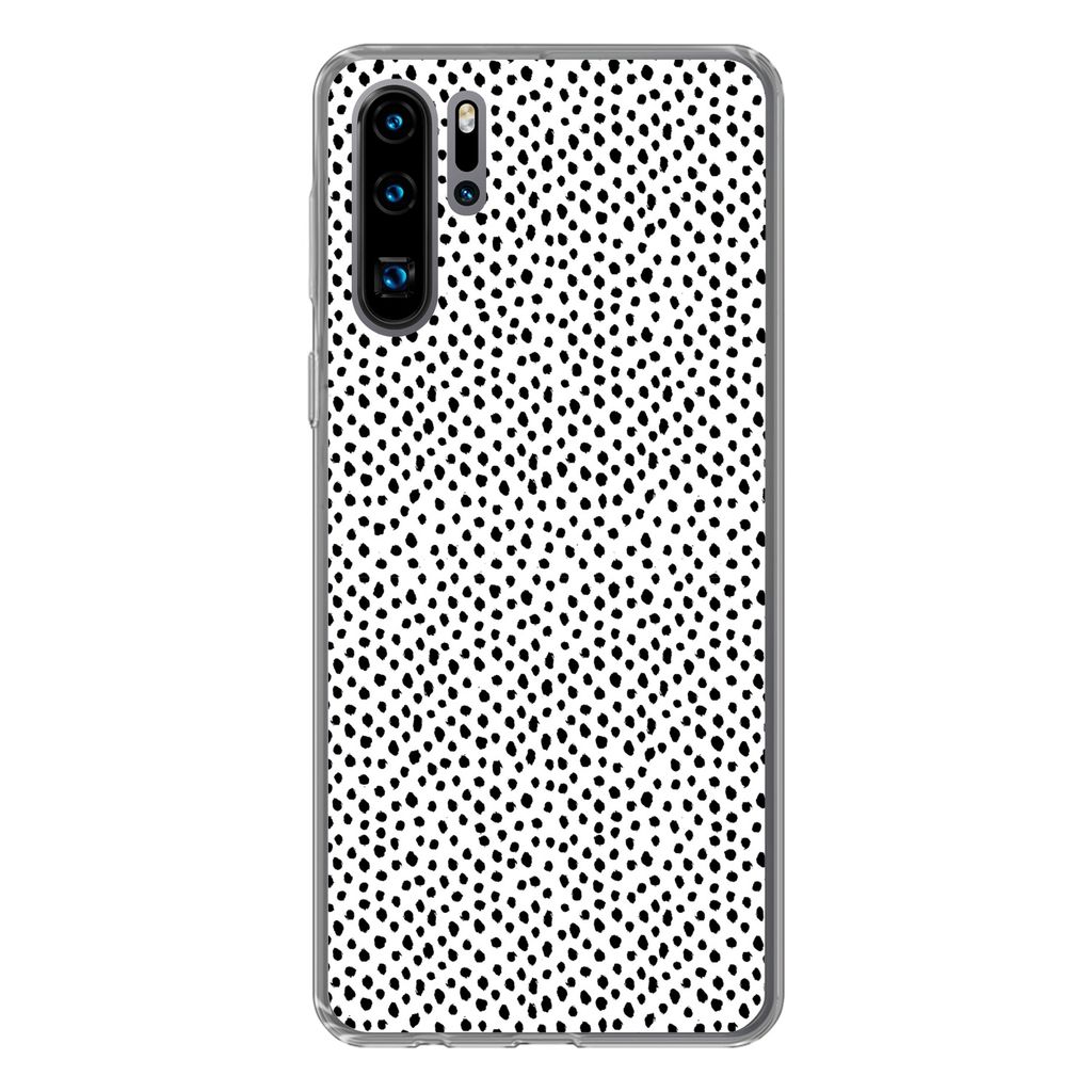 MuchoWow Handyhülle Schutzhülle Hülle für Huawei P30 Pro Polka dots - Schwarz - Weiß Silikon Softcase Handy Hülle - Schutzdeckel