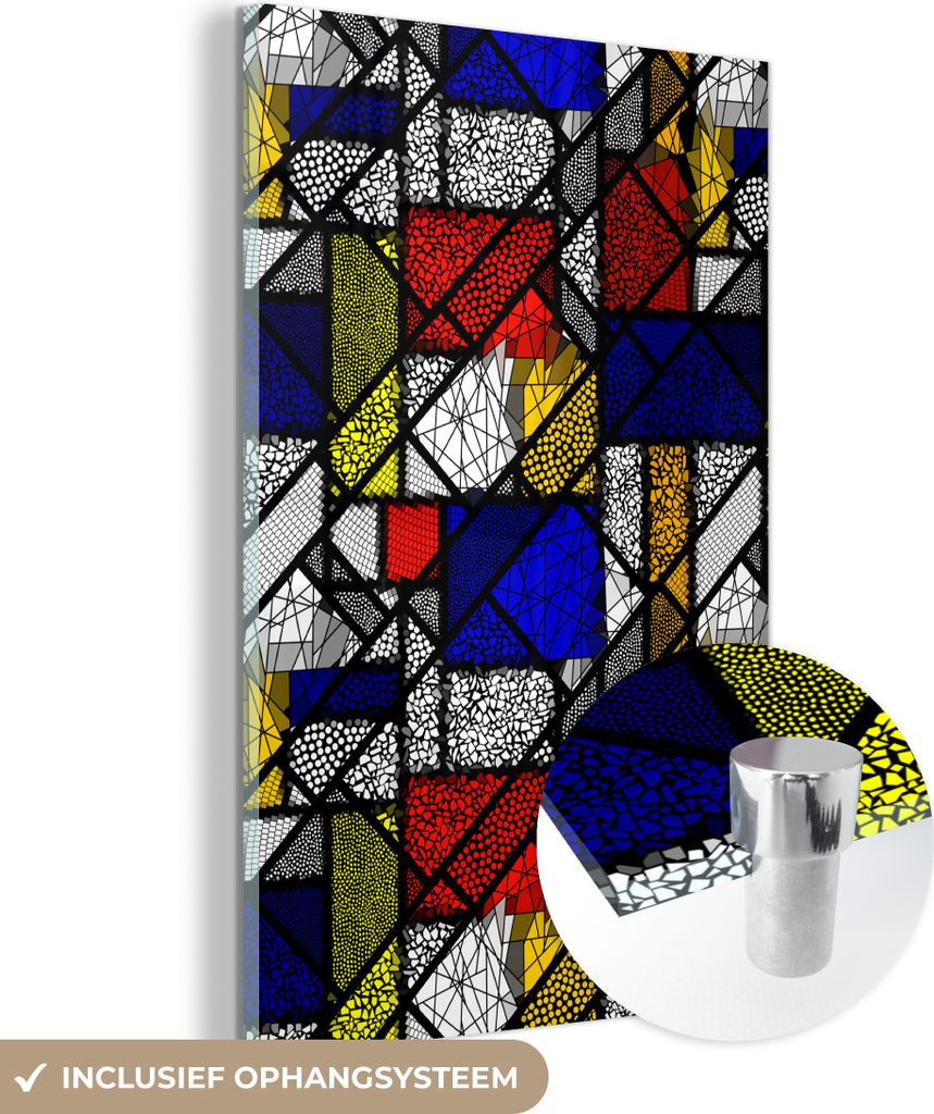 MuchoWow Glasbilder - Bilder auf Wandbild - Foto auf Glas Mondrian - Glasmalerei - Alte Meister - Kunstwerk - Abstrakt - Malerei 60x90 cm Wanddekor...