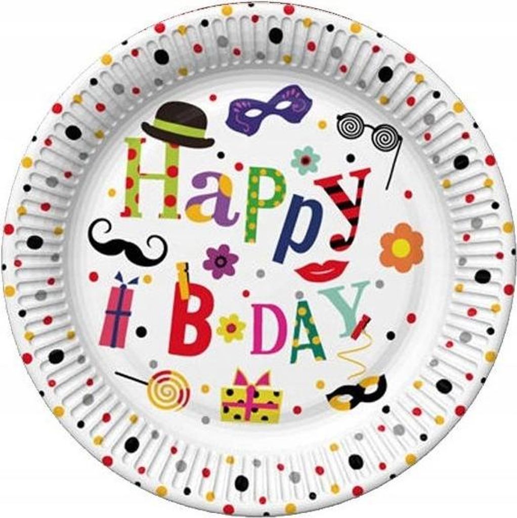 Happy Birthday Pappteller 18 cm, 8 St.