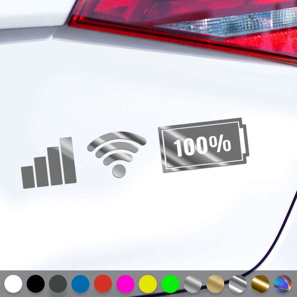 PantherPixel WLAN Aufkleber Netz Status Signalstärke Akkuanzeige Sticker Auto Geschenkidee Farbe Chrom-Silber