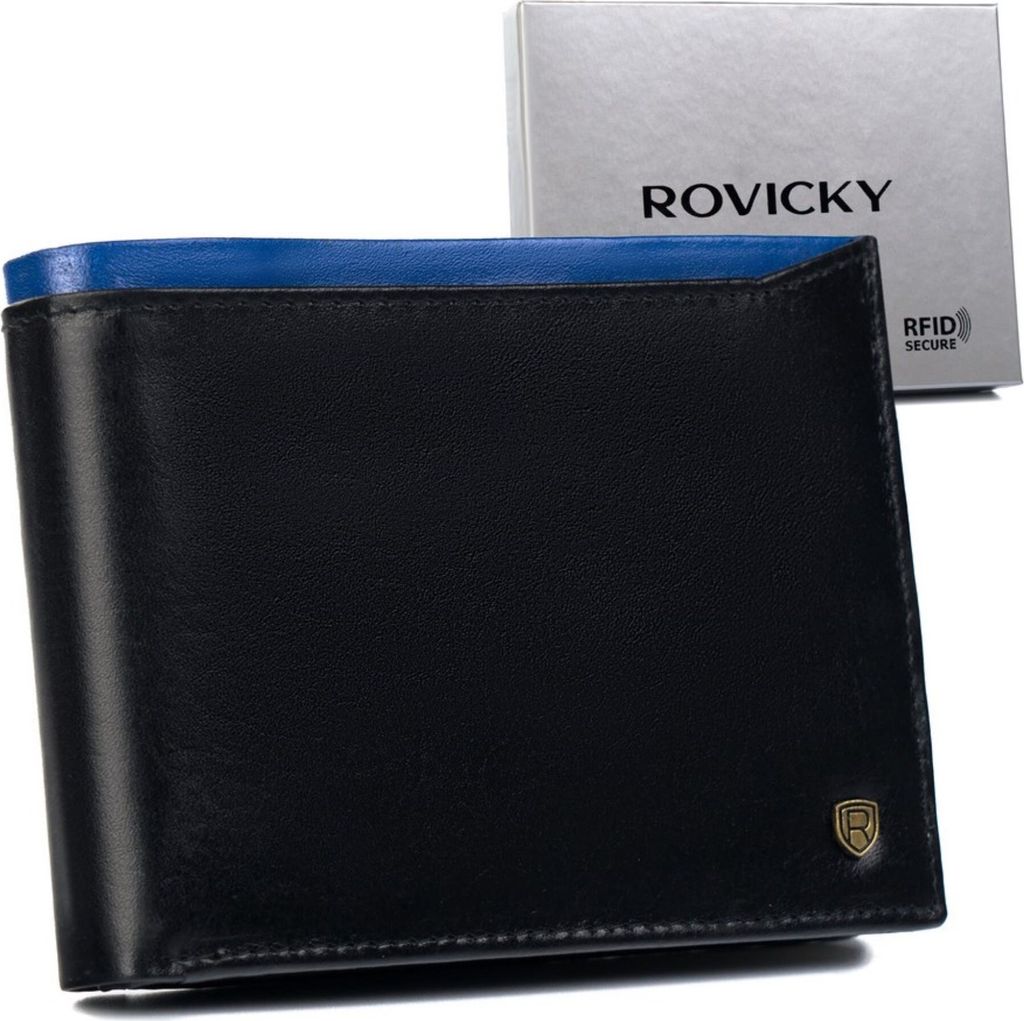 Rovicky | Herren Portemonnaie, aus Naturleder, Schwarz, Marine