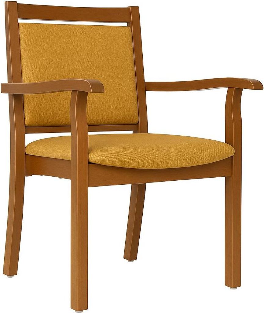 Pflegestuhl André mit Armlehnen Rustikal – Ideal für Senioren im Altenheim oder Zuhause.Stoffbezug:Stoff Kariba Gelb,Bodengleiter:Kunststoff Weiss
