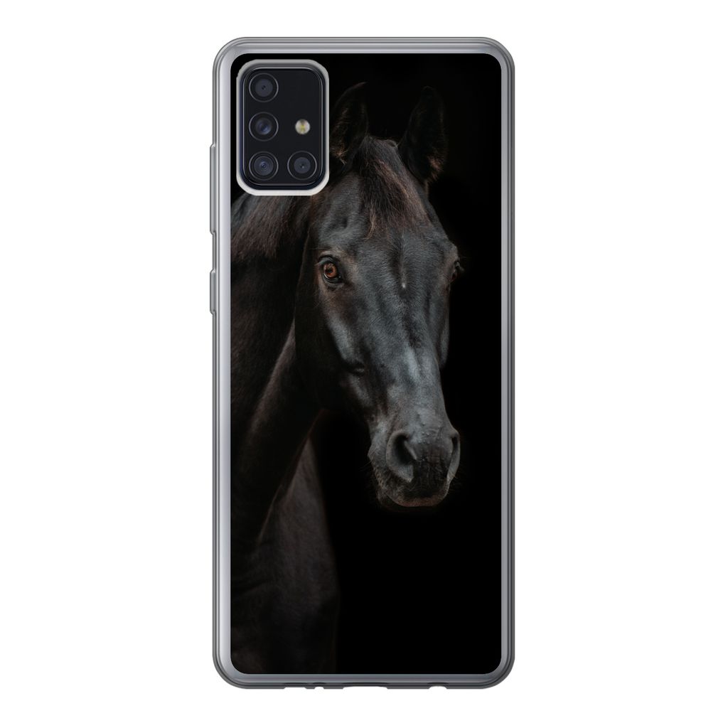 MuchoWow Handyhülle Schutzhülle Hülle für Samsung Galaxy A52 5G Pferd - Nutztier - Schwarz Silikon Softcase Handy Hülle - Umschlag