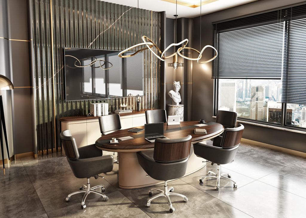 Arbeitszimmer-Set Braun Holz und Kunstleder modern