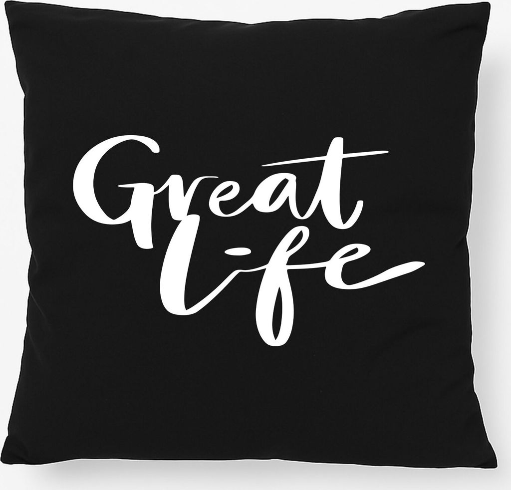 Huuraa Kissen Great Life Schriftzug 40x40cm mit Füllung Black Baumwolle Dekokissen Geschenkidee