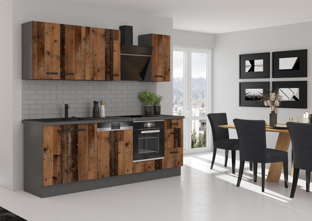 Küche OLD STYLE Basic 240 cm Old Wood Optik Küchenzeile Produktbild 