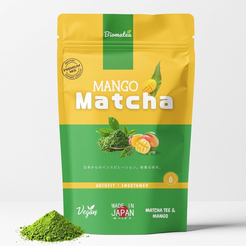 Biomatea Mango Matcha Pulver 100g – Instant Premium Mix, Produktbild 