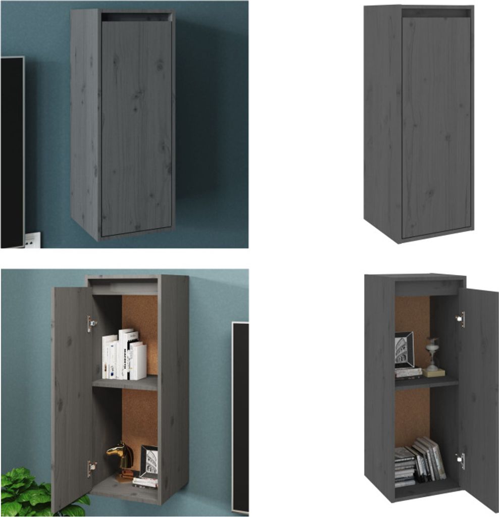 vidaXL Wandschrank Grau 30x30x80 cm Massivholz Kiefer - Wandschrank - Wandschränke - Holz Wandschrank - Hängeschrank
