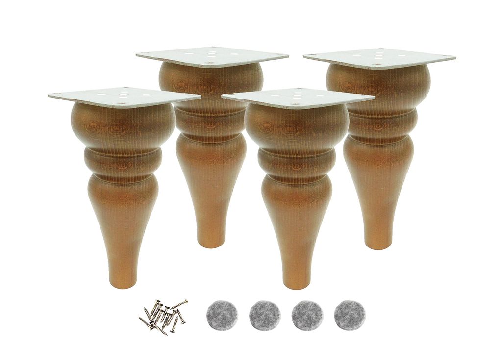 4x Möbelfuß Holz 18 cm – Tulpenform, nussbaum gebeizt aus Buche, inkl. Befestigungsset