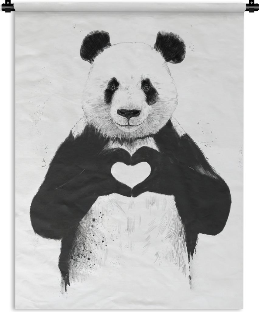 MuchoWow Wandteppich Wandbehang Panda - Herz - Tiere - Liebe 120x160 cm Tapisserie Dekoration Wandtuch - Wohnzimmer - Moderne