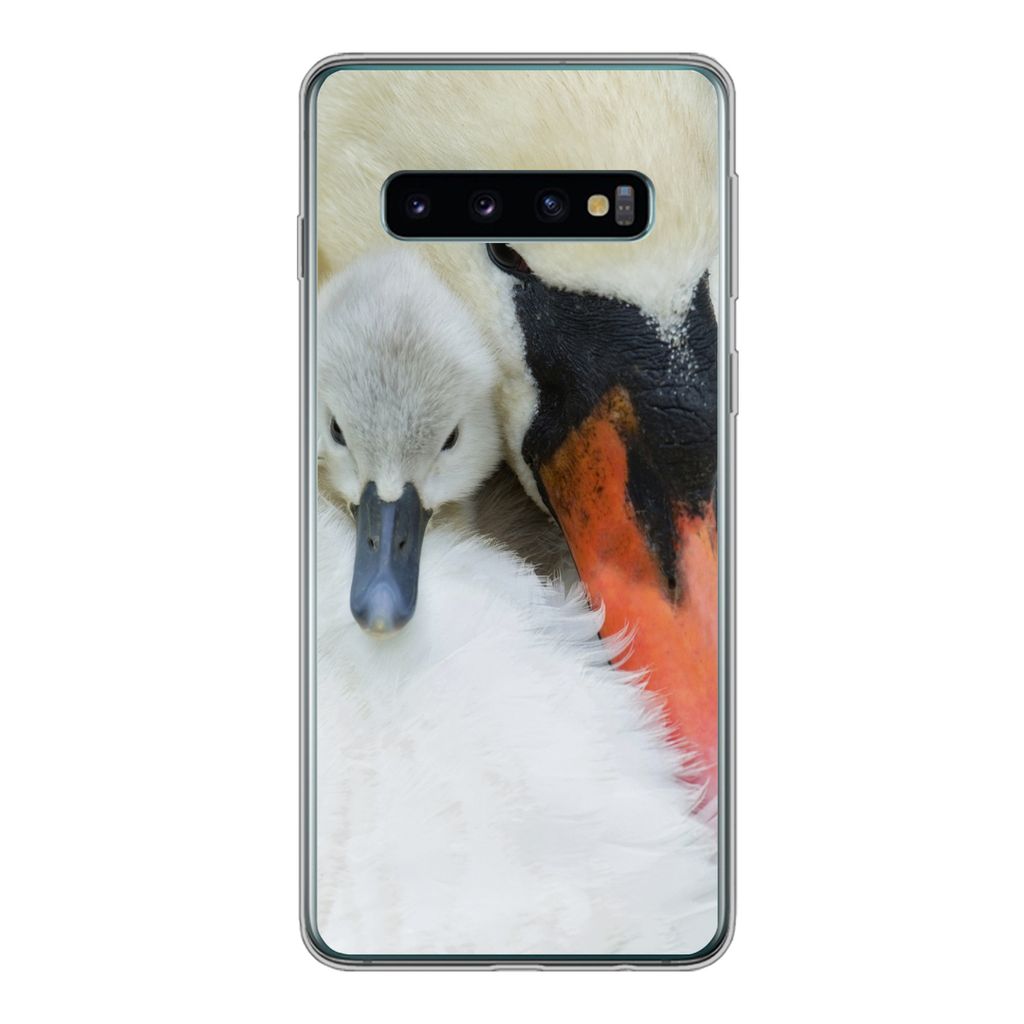 MuchoWow Handyhülle Schutzhülle Hülle für Samsung Galaxy S10 Schwan - Küken - Makro Silikon Softcase Handy Hülle - Handytasche