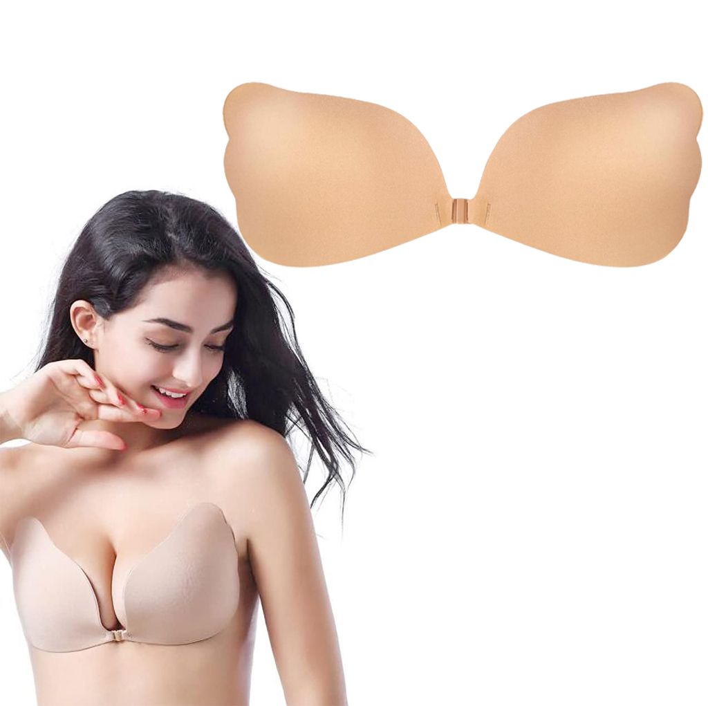 Damen Klebe BH, Beige, trägerloser Push up BH, rückenfreier BH, selbstklebend, für Abendkleid Brautkleid Badeanzug, A0596 Cup B/C