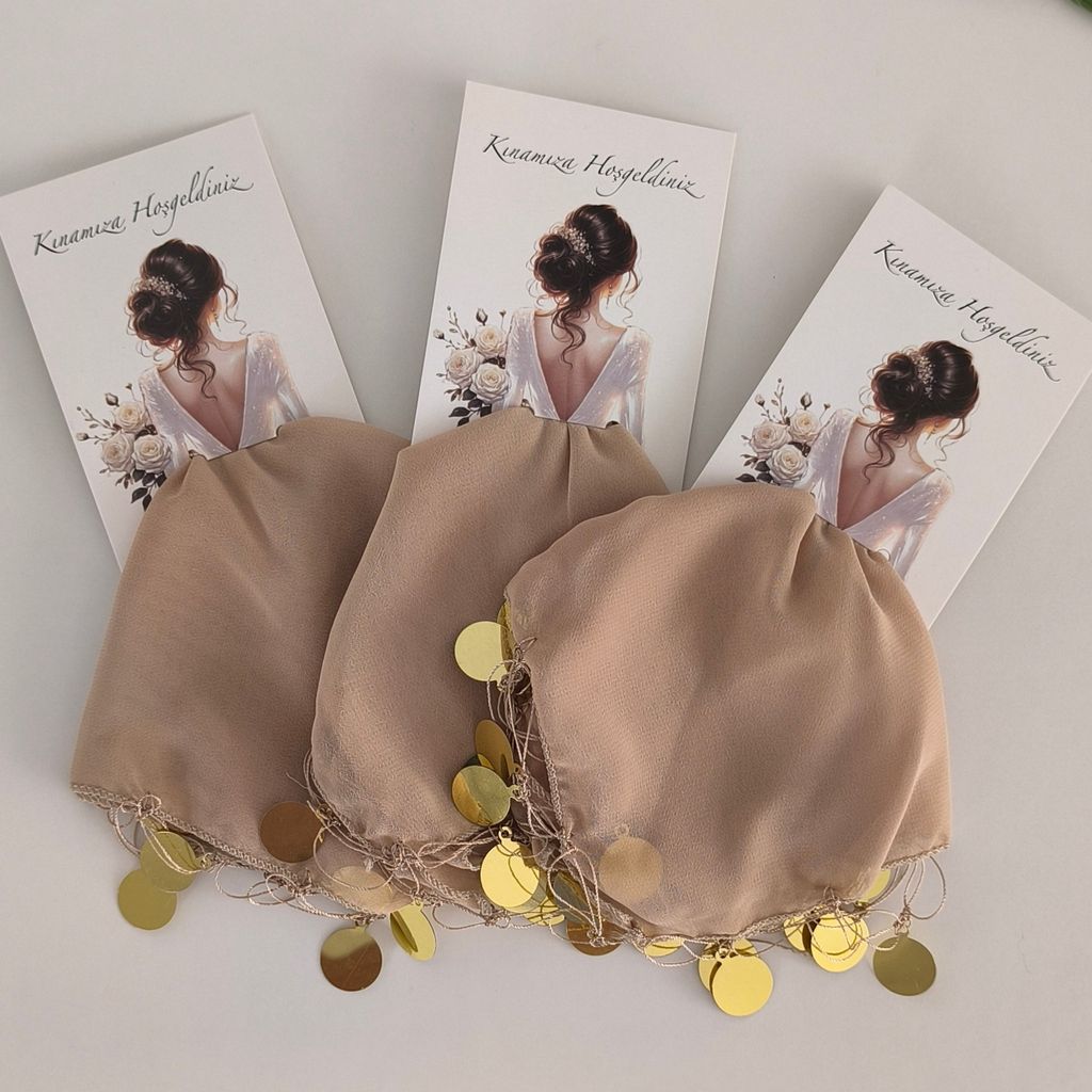 10x Beige Kina Hatirasi Set Elegantes Henna Nacht Andenken Karte Mendili Tanztücher Dügün Hochzeit Verlobung