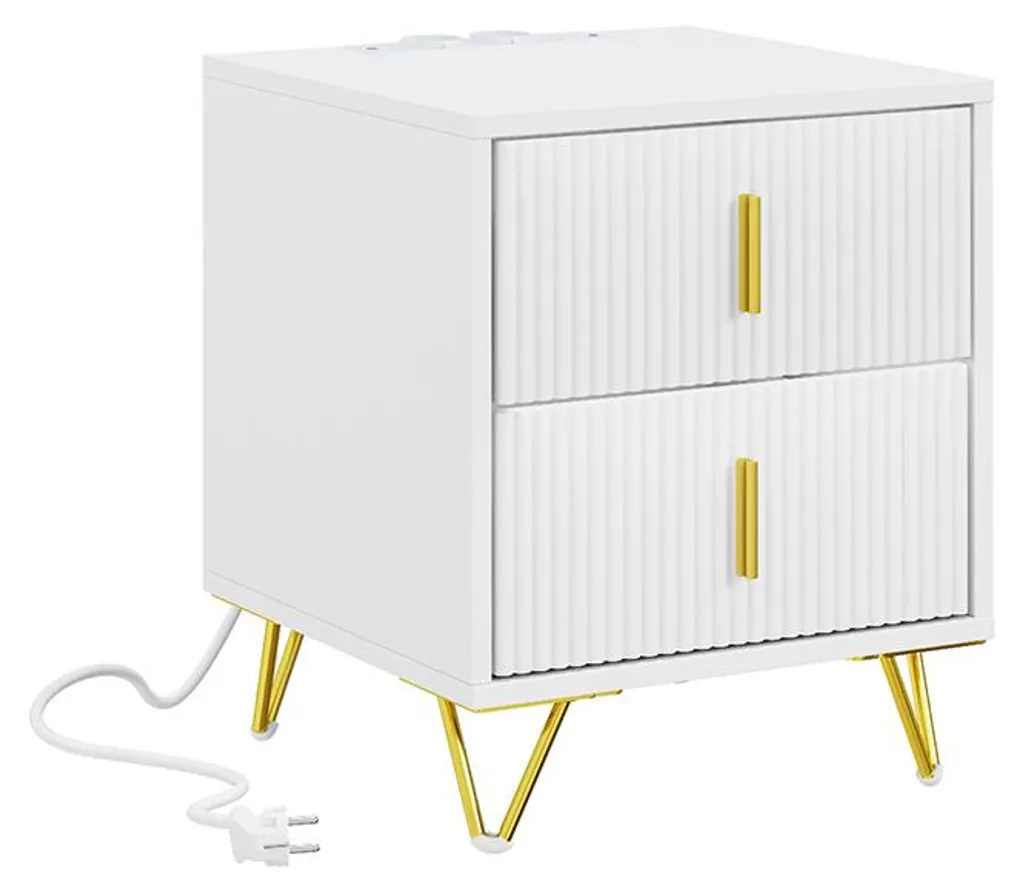 Table de Chevet Blanche Design avec Station de Charge Intégrée FBT115-E-W