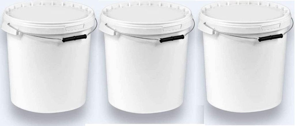 SILPLAST Eimer mit Deckel 20L x 3 Kunststoffeimer 20 Liter lebensmittelecht stapelbar Plastikeimer leer Weiß