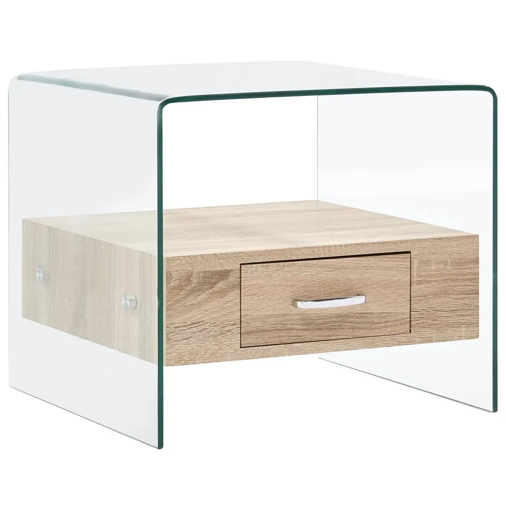Table basse en verre trempé 50 cm avec tiroir de rangement intégré