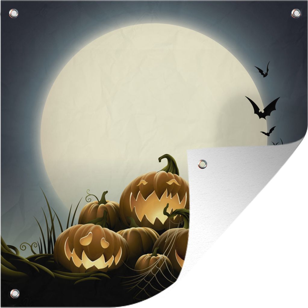 MuchoWow 50x50 cm Outdoor-Poster Gartendeko Sichtschutz Garten Poster für den Garten Eine Illustration von lachenden Kürbissen zu Halloween