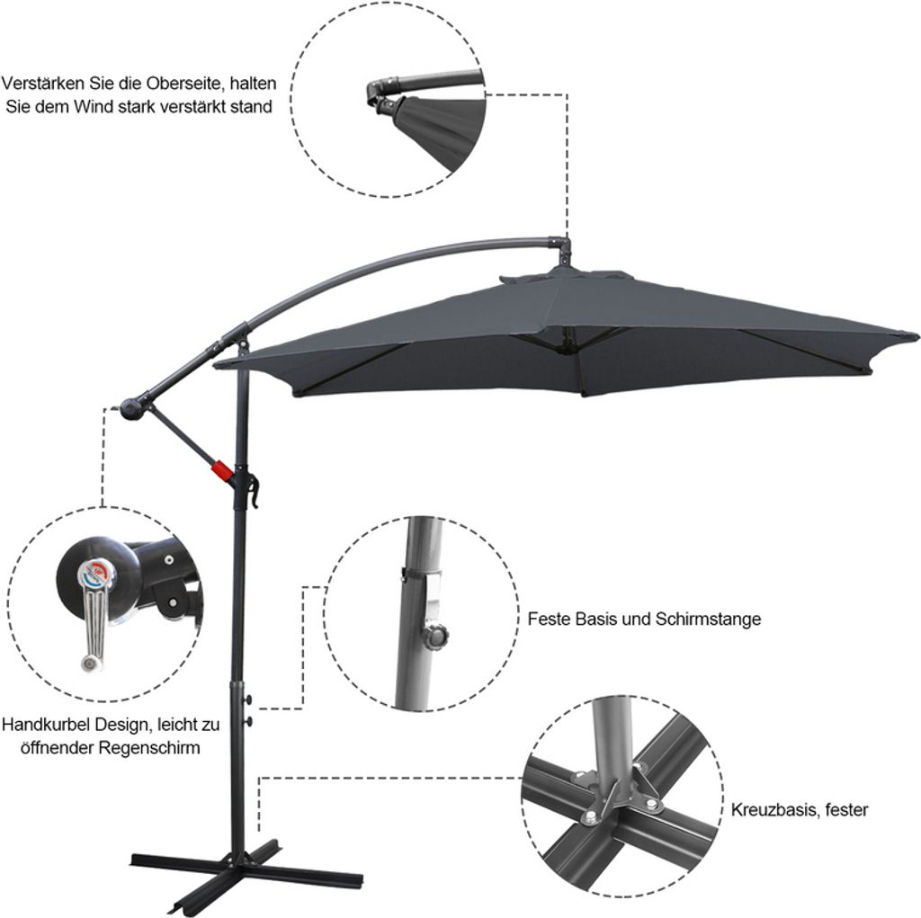 Wolketon 3m-3.5m Sonnenschirm Neigbar Ampelschirm Produktbild 3