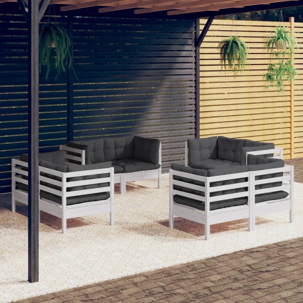 The Living Store 8-tlg. Garten-Lounge-Set mit Anthrazit Kissen Kiefernholz