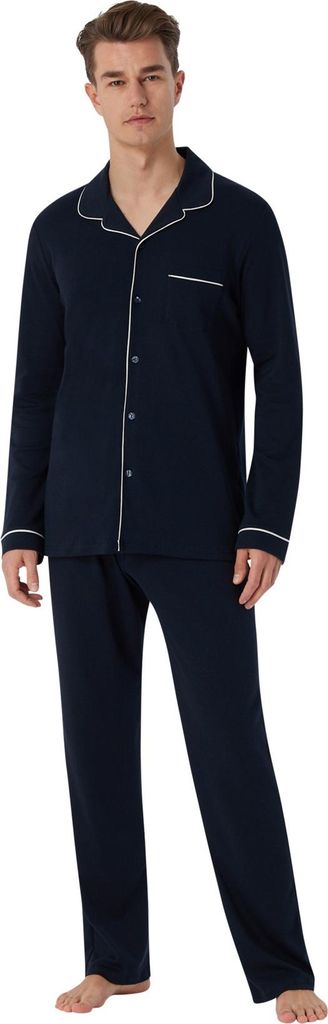 Schiesser Pyjama marineblau Baumwolle normale Passform Produktbild 
