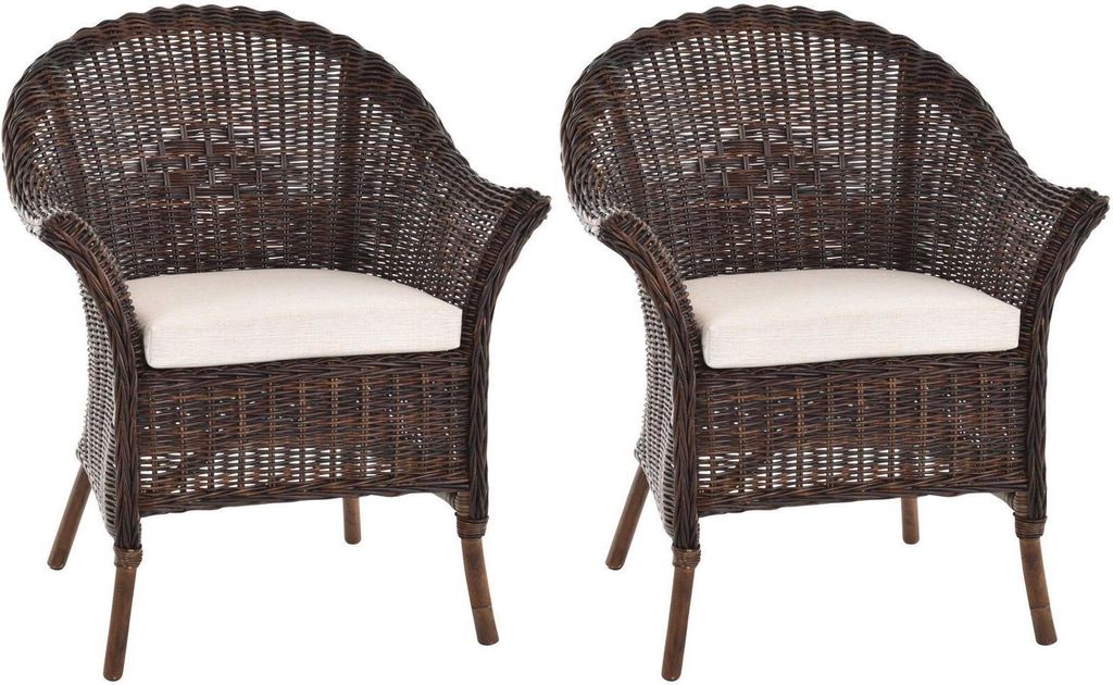 KRINES HOME Extra breiter Rattansessel Natur Rattanstuhl Flechtsessel Lounge Korbsessel (Set/2 Natur Braun, mit Kissen)
