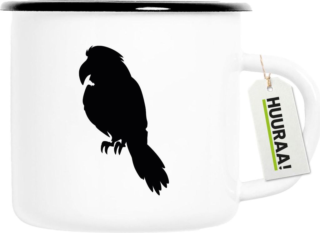 Huuraa Emaille Tasse Papagei Silhouette 300ml Vintage Campingbecher Geschenkidee