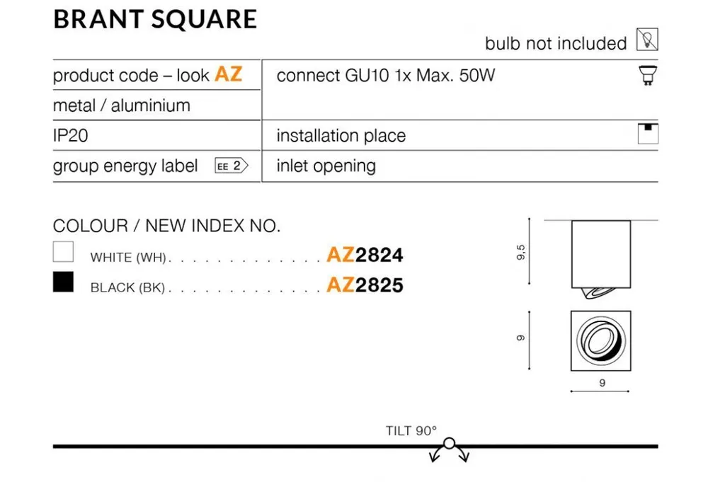 Azzardo Brant Square AZ2824 Bianco - Faretto LED Soffitto Moderno - 3