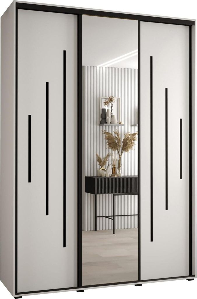 MEBLE KRYSPOL Davos 13 Schrank, drei Türen - 235,2x180x60 cm - Weiß Weiß Schwarz