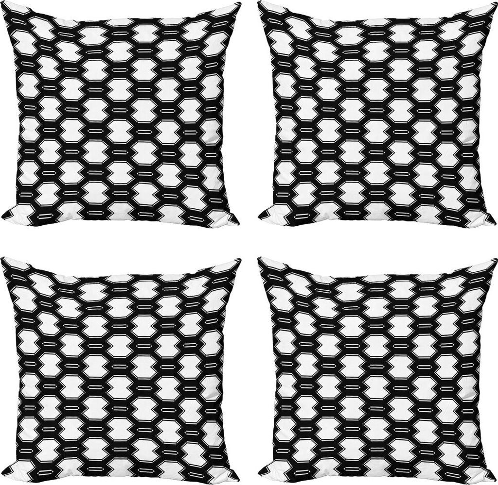 ABAKUHAUS Abstrakt Kissenbezug Set (4 Stück), Monochrome polygonale Gitter, Moderner Doppelseitiger Digitaldruck, 60 cm x 60 cm, Charcoal Grau und...