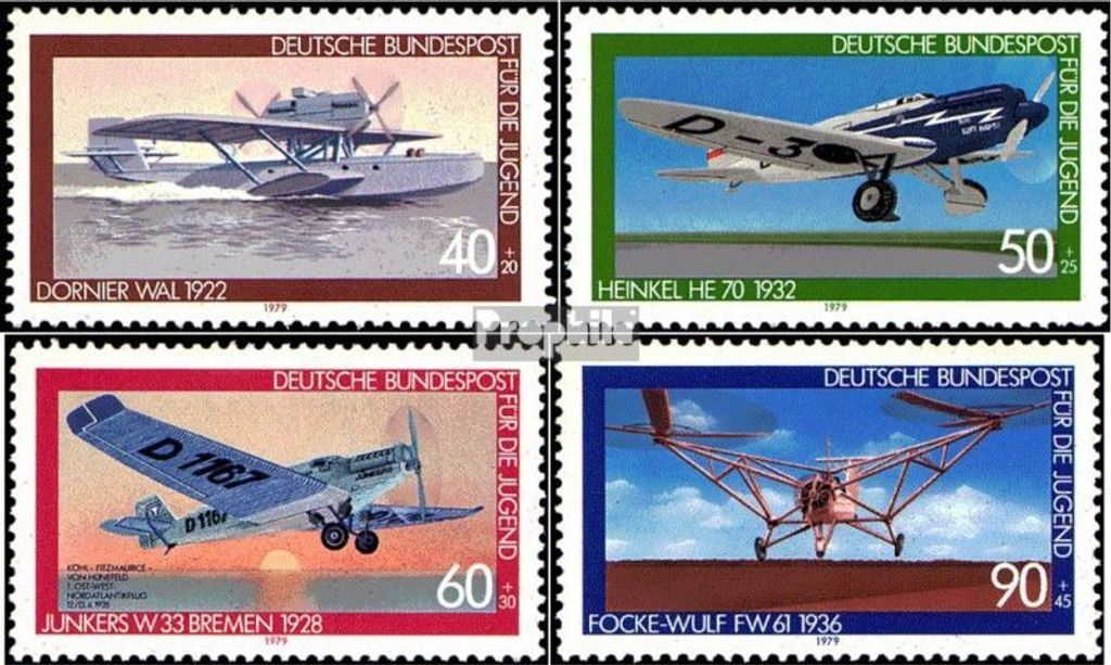 Briefmarken BRD (BR.Deutschland) 1979 Mi 1005-1008 (kompl.Ausgabe) postfrisch Jugend: Luftfahrt