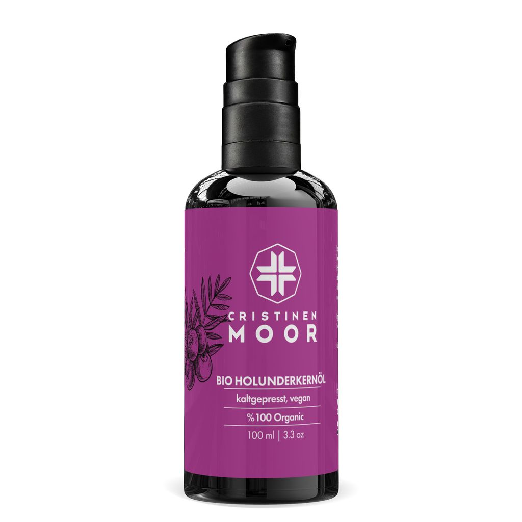 Cristinen Moor Bio Holunderkernöl 100 ml - kalt gepresstes Hautpflegeöl - e Bio-Kosmetik & clean Beauty, Gesicht- & Körperpflegeöl