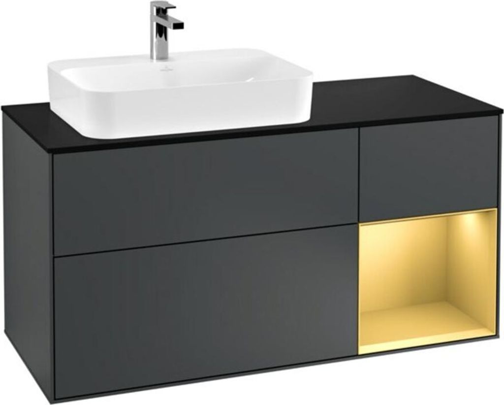 V&B Waschtischunterschrank Wandbeleuchtung Finion 120cm, Pl b m, Rg re gol m, md bl. m Lac