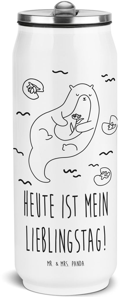 Mr. & Mrs. Panda Edelstahl Trinkflasche Otter Seerose - Weiß - Geschenk, sport, Lieblingstag, Schul, Seeotter, Isolierflasche, Fluss, Wasser, Ther...